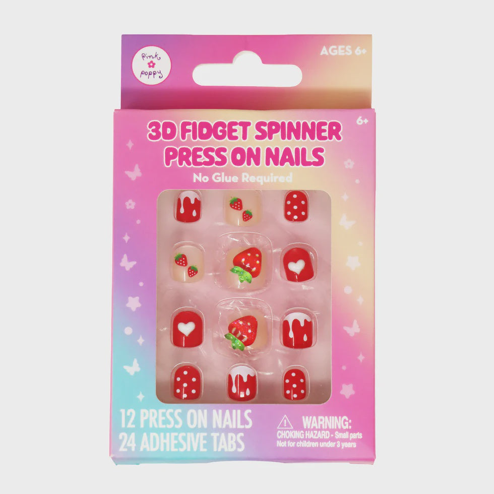 3D Fidget Spinner Strawberry Press On Nails