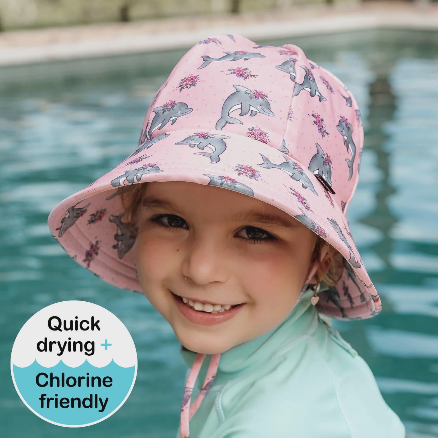 Bedhead Hats - Kids Ponytail Swim Bucket Beach Hat - Dolphin