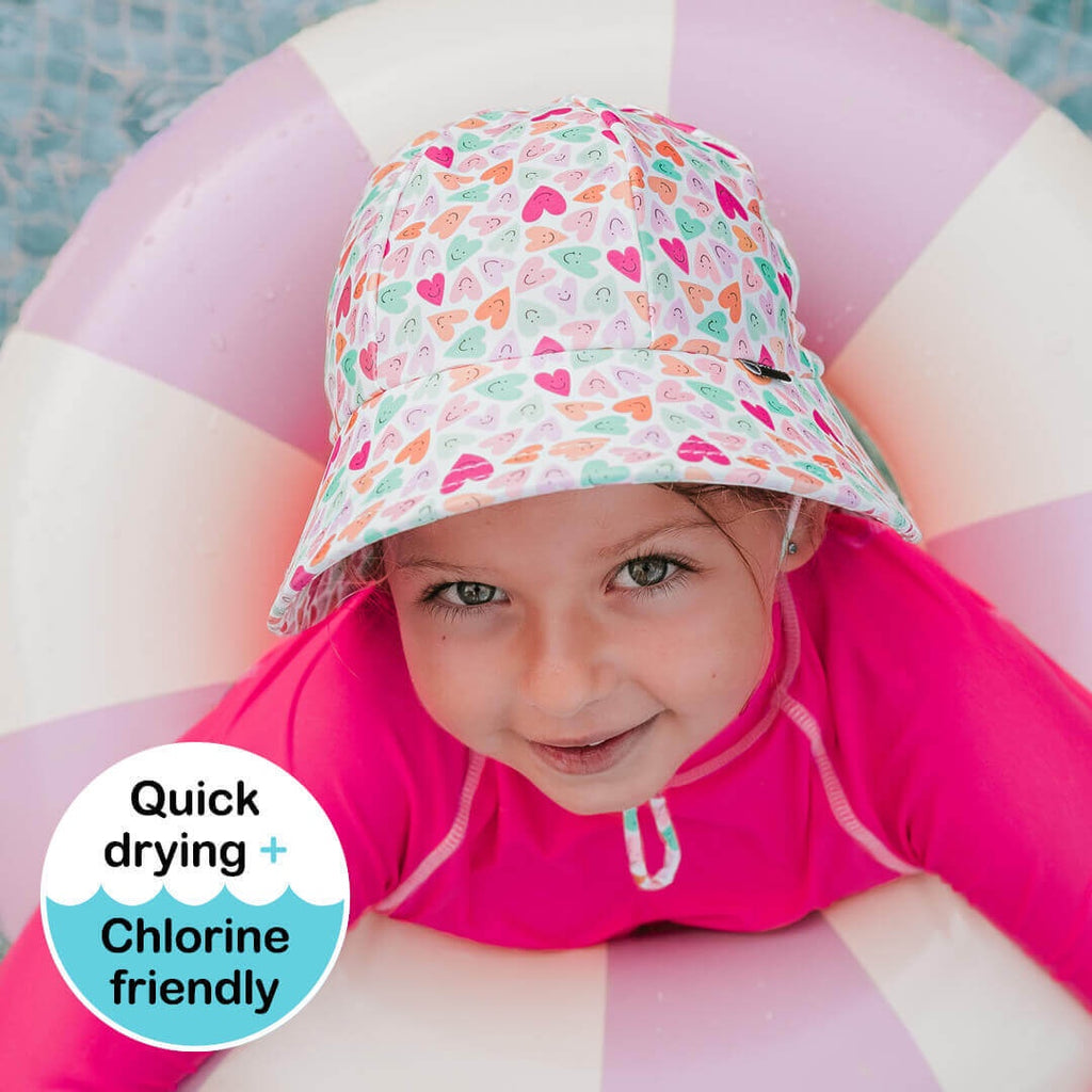 Bedhead Hats - Kids Ponytail Swim Bucket Beach Hat - Sweetheart