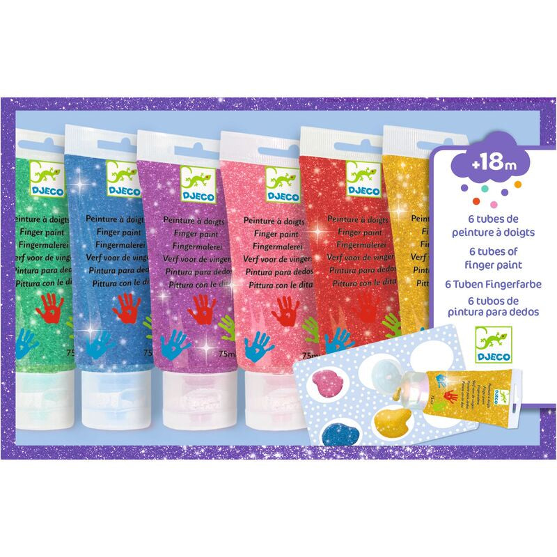 Djeco - 6 Finger Paint Tubes - Glitter