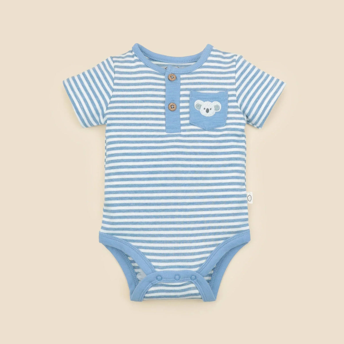 Lummi in Colour Organic Cotton Short Sleeve Bodysuit - Koala & Blue Stripes