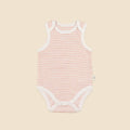 Lummi in Colour Organic Cotton Singlet Bodysuit - Heather Pink Stripes