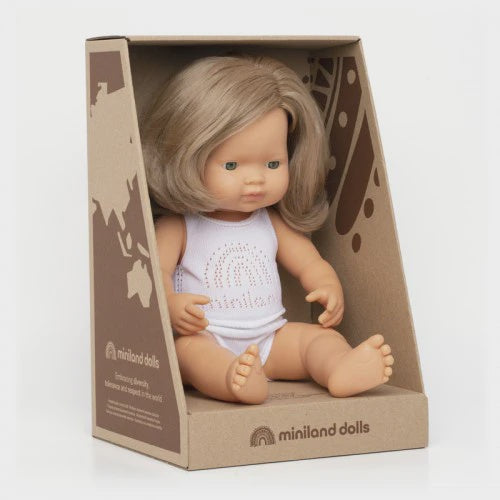 Miniland Doll -  Caucasian 38cm Dark Blond Girl