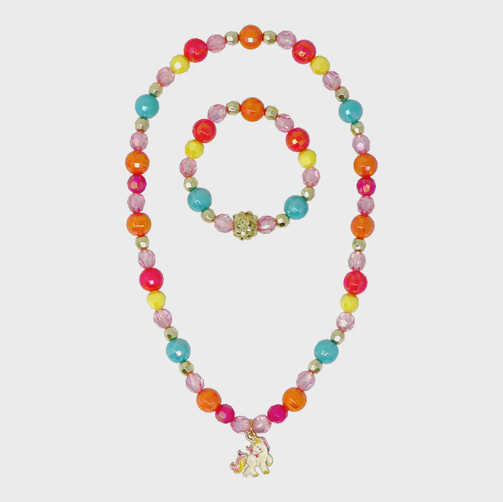 Unicorn Rainbow Charm Necklace and Bracelet Set