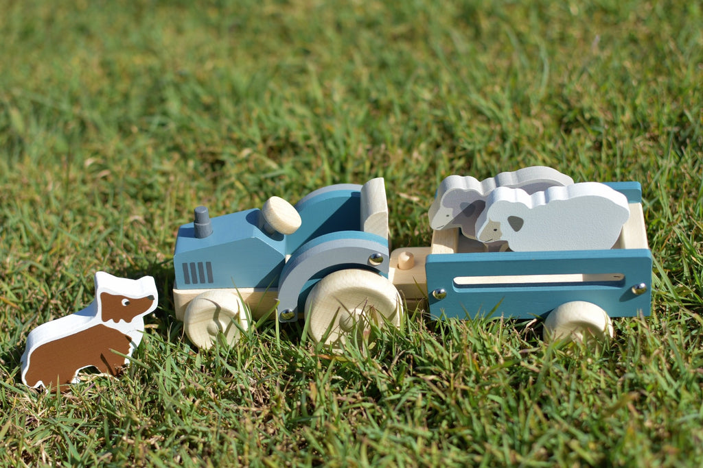Wooden Tractor with Sheep and Sheep Dog