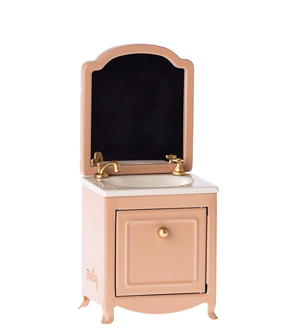 Maileg Miniature Sink Dresser & Mirror Powder Pink
